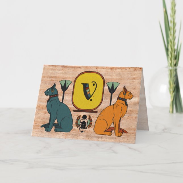 Cartão do monograma do Cartouche do gato egípcio: (Frente)