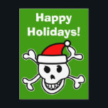 Cartão do Natal do crânio do papai noel com<br><div class="desc">Cartão do Natal do crânio do papai noel com as estações que cumprimentam. Desenhos animados de esqueleto engraçados com vestir um chapéu de Papai Noel. Cartão bonito do xmas. Boas festas!</div>