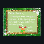 Cartão do Natal do papai noel a uma criança<br><div class="desc">A parte dianteira deste cartão tem uma letra de Papai Noel. Os ha traseiros um lugar para sua criança "escrevem seu wishlist." Envie-o fora ao papai noel no correio!

Apenas adicione o nome da sua criança à parte dianteira.</div>