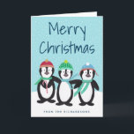 Cartão do Natal dos amigos do pinguim<br><div class="desc">Envie o elogio do Natal com este cartão adorável,  caracterizando pinguins pintados mão por impressões de Orabella.  Todo o texto pode ser personalizado!</div>