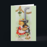 Cartão do natal vintage<br><div class="desc">Cartão retro/natal vintage.  Biscoitos adoráveis do Natal do cozimento da menina como seus relógios do filhote de cachorro!  Feliz Natal!</div>