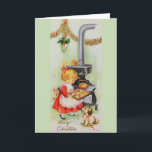 Cartão do natal vintage<br><div class="desc">Cartão retro/natal vintage.  Biscoitos adoráveis do Natal do cozimento da menina como seus relógios do filhote de cachorro!  Feliz Natal!</div>