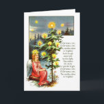 Cartão do natal vintage da árvore de Natal de O<br><div class="desc">O anjo doce que senta e silenciosamente olha a árvore de Natal iluminada por velas nas madeiras nevado foi alterado de um bocado de coisas efêmeras alemãs do Natal. O texto interno pode ser mudado para personsalize o (o uso Zazzle "o personaliza" característica) ou ser suprimido inteiramente, para notas escritas...</div>