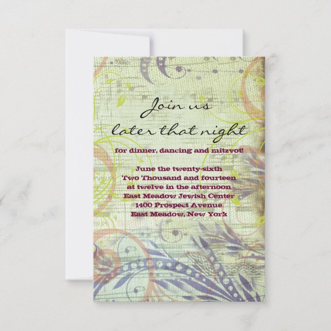 Cartão do Partido MUSICAL Bat Mitzvah RED POPPY (Frente)