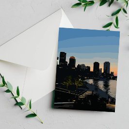 Cartão do pôr do sol no porto de Boston