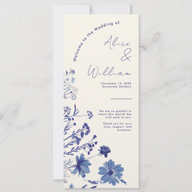 Cartão do Programa de Casamento Azul Indigo (Frente)