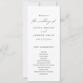Cartão do programa de casamento branco e preto na 