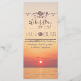 Cartão do programa de casamento da praia de Sunset