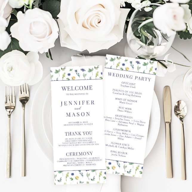 Cartão do Programa de Casamento de Flor Amarelo Az (Criador carregado)
