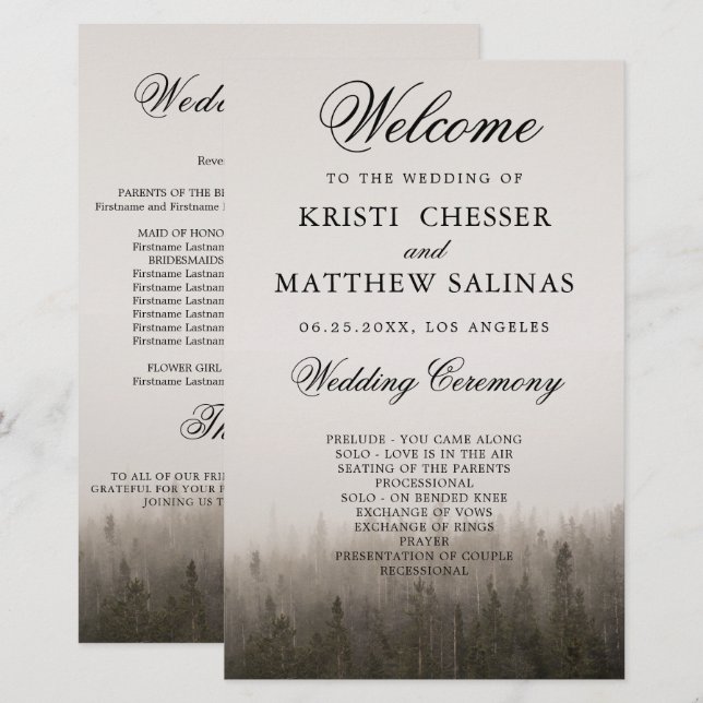 Cartão do Programa de Casamento de Paisagem da Flo (Frente/Verso)