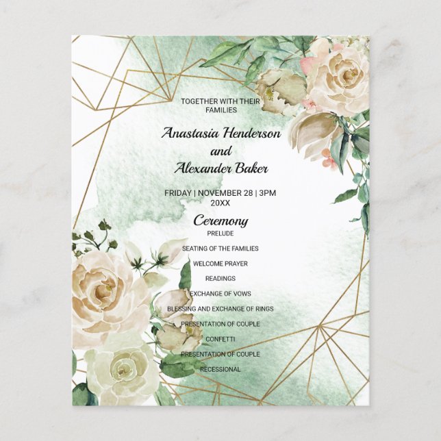 Cartão do Programa de Casamento floral. (Frente)
