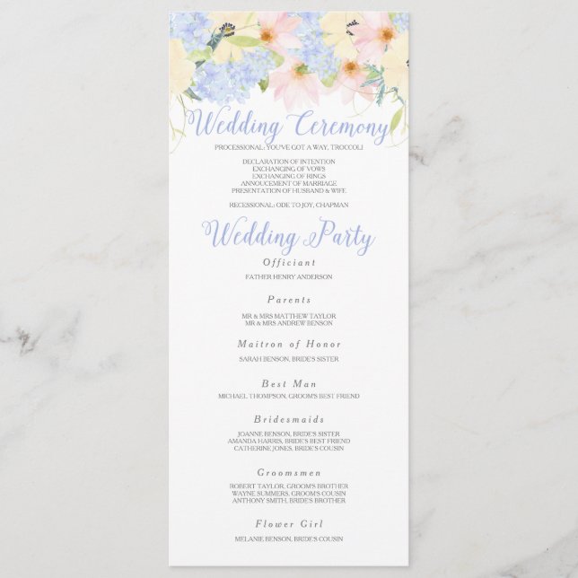 Cartão do Programa de Casamento Floral Rosa Modern (Frente)