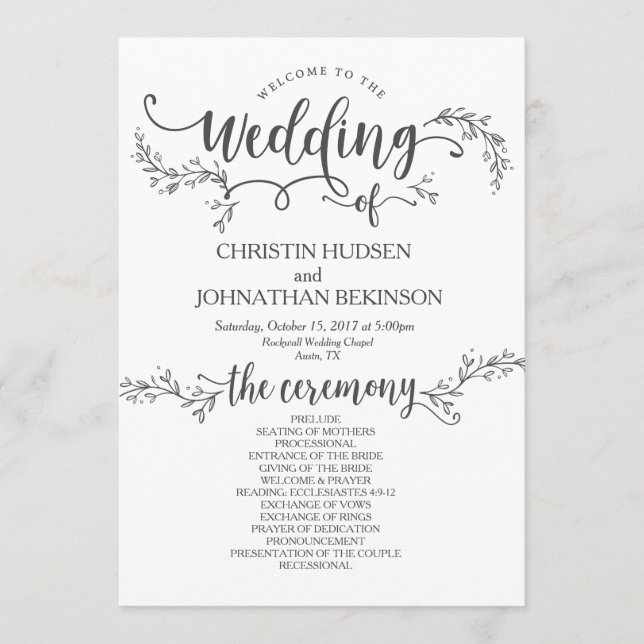 Cartão do programa de casamento russo Floral 5x7 d (Frente)