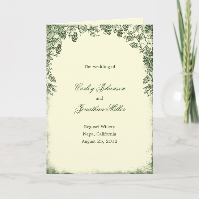 Cartão do Programa de Casamento Rustic Vineyard -  (Frente)