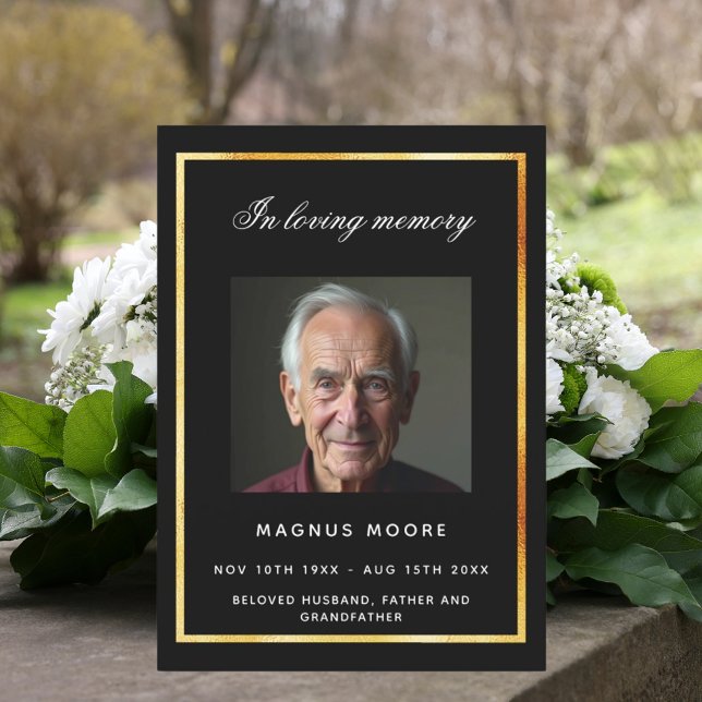Cartão do programa de funeral de foto em ouro pret (Criador carregado)