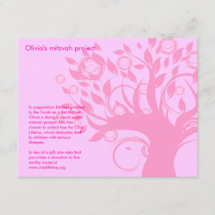 Cartão do Projeto Pink Bat Mitzvah da Árvore da Vi