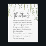 Cartão do receptáculo com detalhes da vinha verde<br><div class="desc">Um convite de casamento minimalista,  com cores aquáticas pintadas suavemente em vinhas de marife e cabelos,  balançando suavemente do topo,  com um roteiro de caneta preto,  escrito e vivo,  que parece que você mesmo escreveu cada uma; o que poderia ser mais romântico.</div>