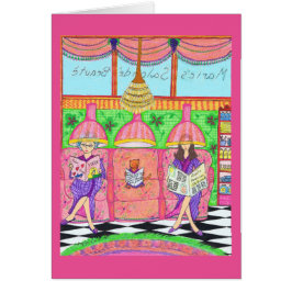 Cartão do salão de beleza com gato, mãe e avó