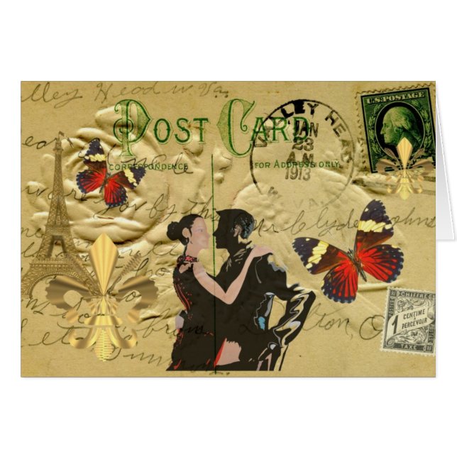 Cartão do tango de Paris do vintage (Frente Horizontal)