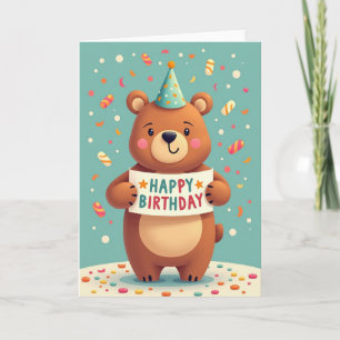 Cartão do Urso com Chapéu de Festa