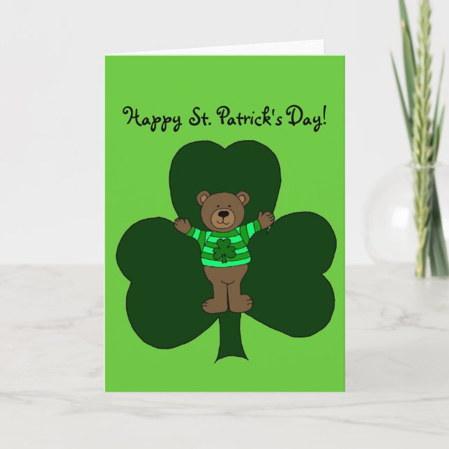 Cartão do urso e do trevo do dia de St Patrick (Frente)