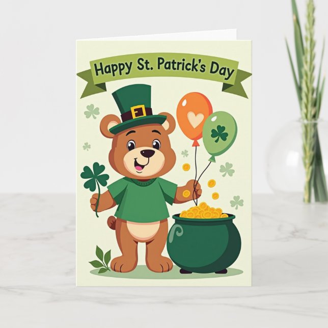 Cartão do Urso Shamrock de Sorte (Frente)