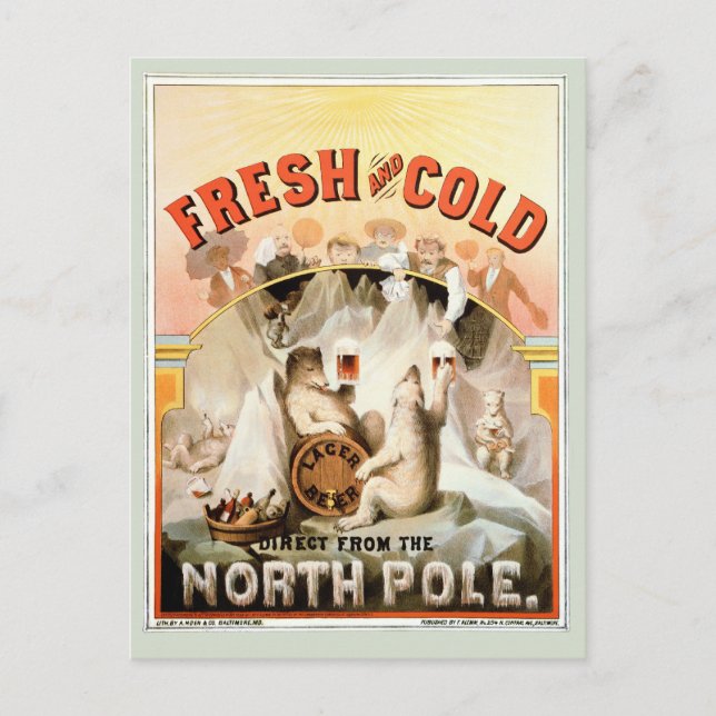 Cartão do vintage, ursos polares de cerveja de (Frente)