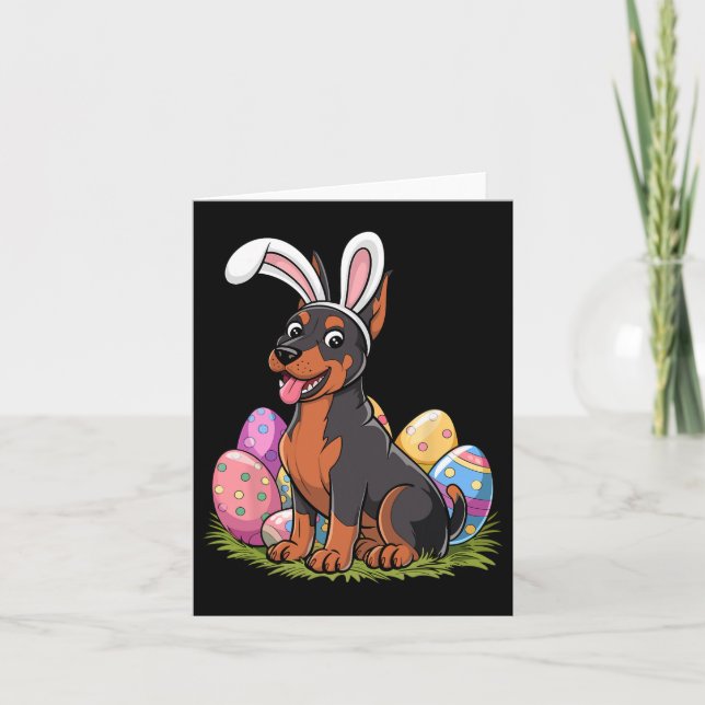 Cartão Doberman Bunny Ears Páscoa Cachorro De Ovo No Lest (Frente)
