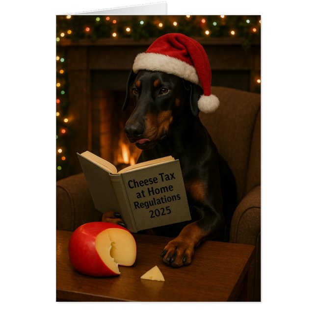 Cartão Doberman  'Cheese Tax' Christmas card (Frente)