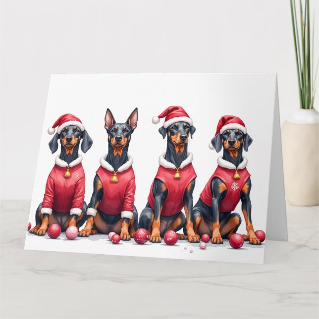 Cartão Doberman Christmas Dress Santa Hat (Frente)