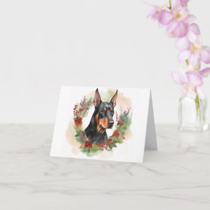Cartão Doberman Christmas Wreath Festivo Pup