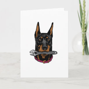 Cartão Doberman com chave inglesa