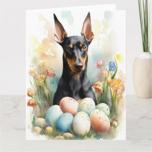 Cartão Doberman com Ovos de Páscoa