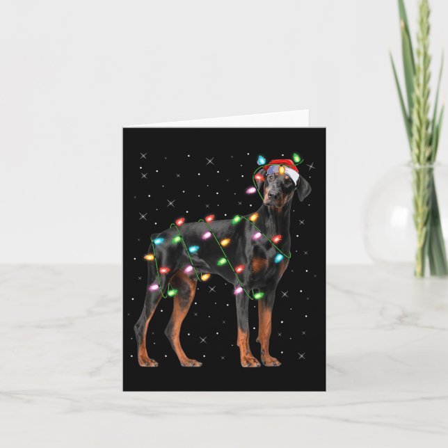 Cartão Doberman Dog Christmas Lights Santa Pet Dog Lover  (Frente)