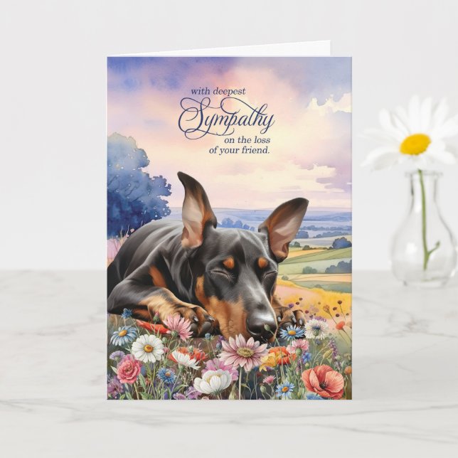Cartão Doberman Dog with Wildflowers Pet Sympathy (Planta pequena)