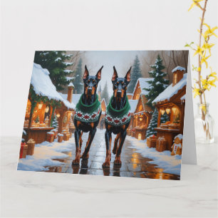 Cartão Doberman Dogs Natal Férias