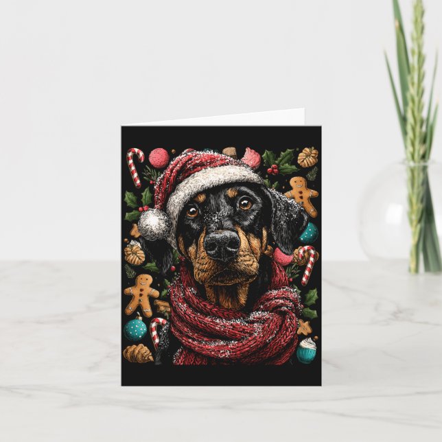 Cartão Doberman Festivo Com Chapéu de Papai Noel Inverno  (Frente)