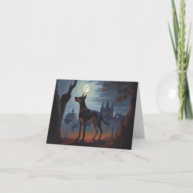 Cartão Doberman Halloween Assustador (Frente)