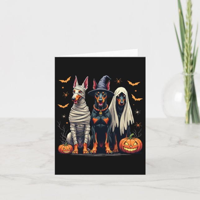 Cartão Doberman Halloween Costume Mummy Witch Ghost (Frente)