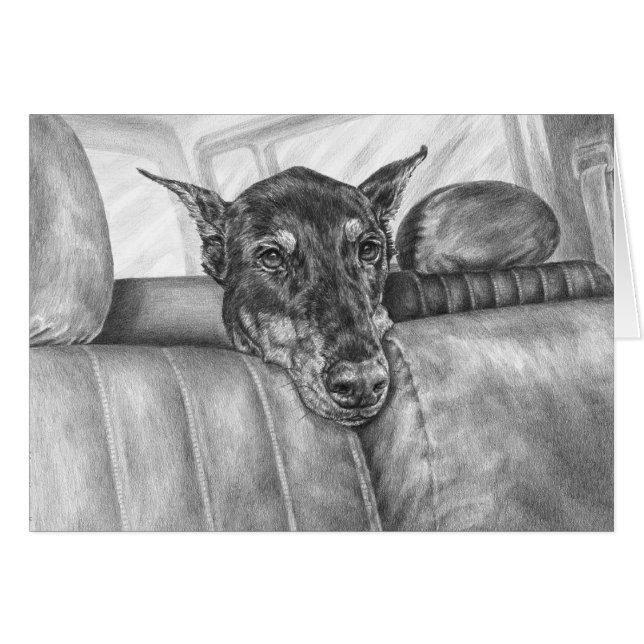Cartão Doberman no Desenho de Carro por Kelli Swan (Frente horizontal)