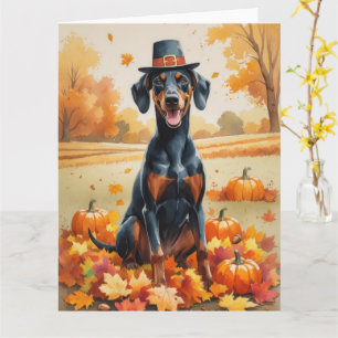 Cartão Doberman no Outono Folhas de Ação de Graças Arte