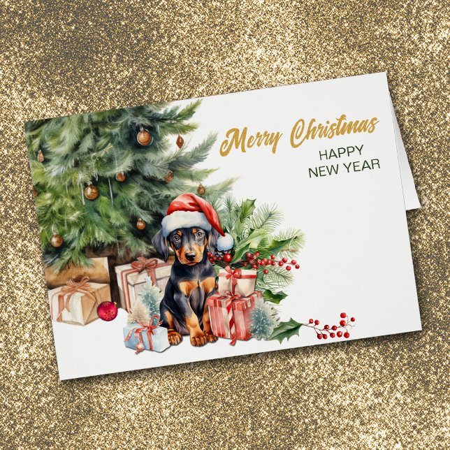 Cartão Doberman Pinscher Puppy Dog Natal (Criador carregado)