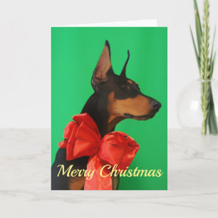 Cartão Doberman Potrait with Red Christmas Bow