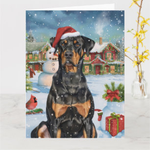 Cartão Doberman Terra de Encantamento de Natal Alegria de