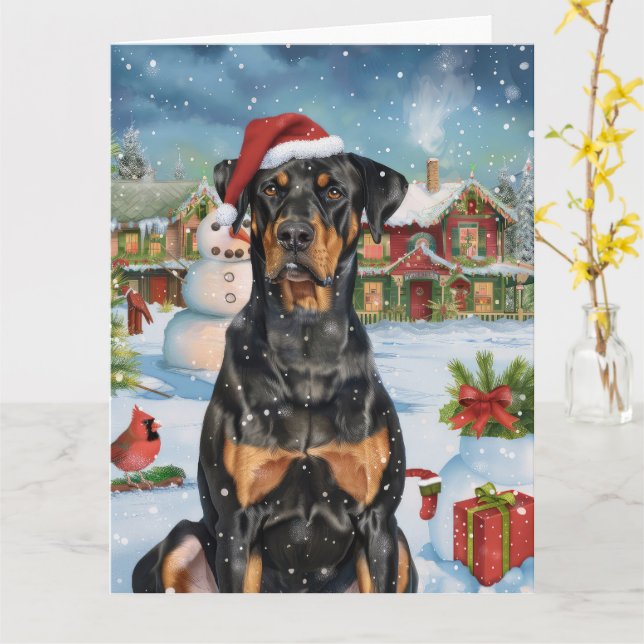 Cartão Doberman Winter Wonderland Christmas Joy (Flor Amarela)