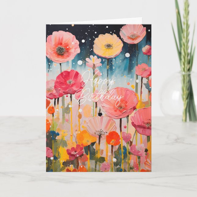 Cartão Dobrado com Lindas Flores Rosa e Amarelo (Frente)