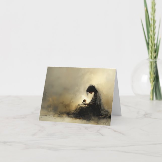 Cartão Dobrado da Madonna e Menino - Em Branco (Frente)