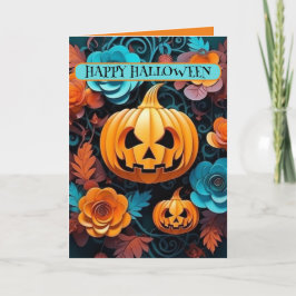 Cartão Dobrado de 5" x 7" com Jackolantern e Flore