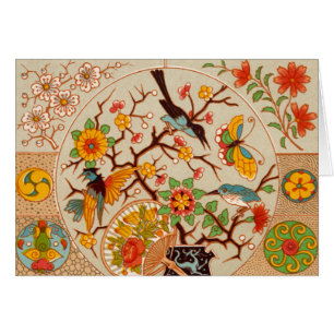 Cartão dobrado de aves e borboletas