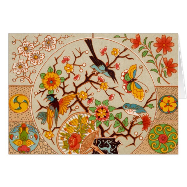 Cartão dobrado de aves e borboletas (Frente Horizontal)